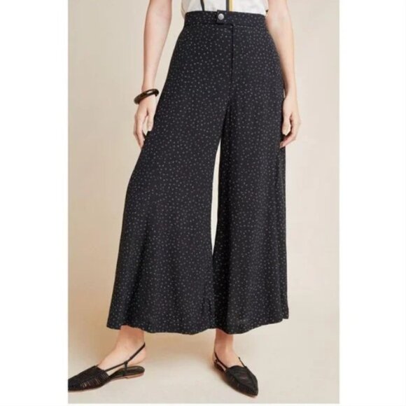 Anthro Black and White Crepe Micro Dot Palazzo Wide-Leg Pants - Size 6 - Picture 1 of 9